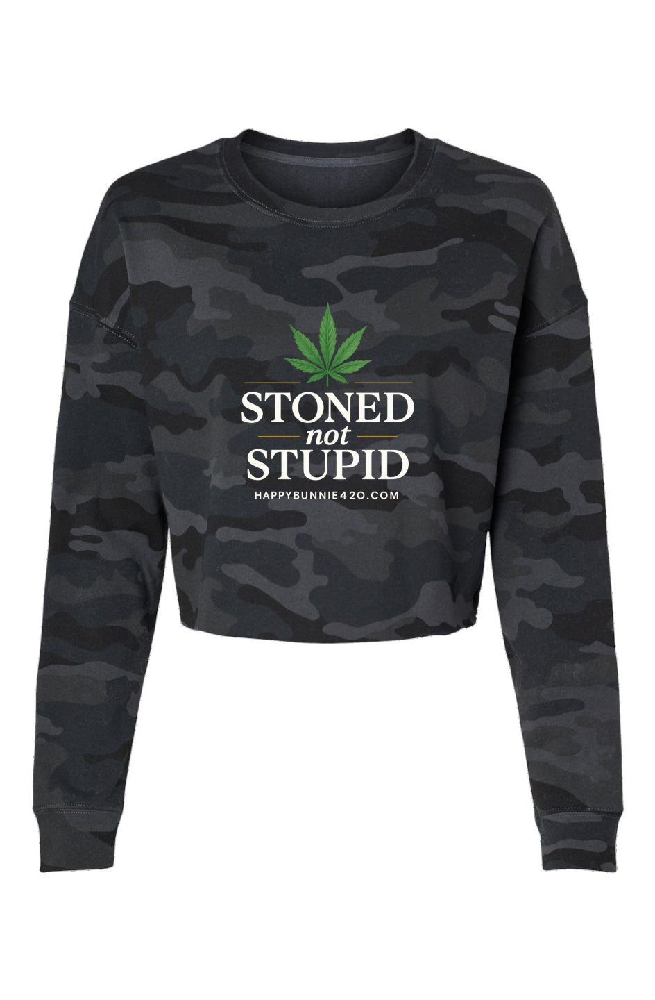 Stoned Not Stupid Camo Cropped Crew