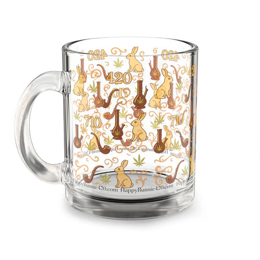 HappyBunnie420 Glass Coffee Mug 10 oz.