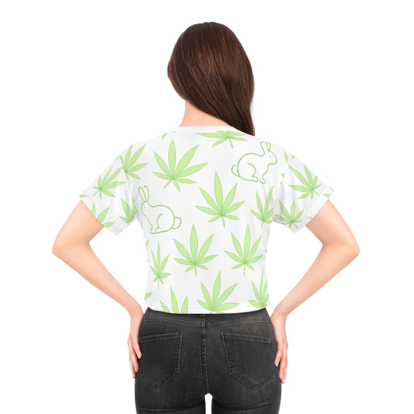 All-Over Cannabis Print Crop Tee