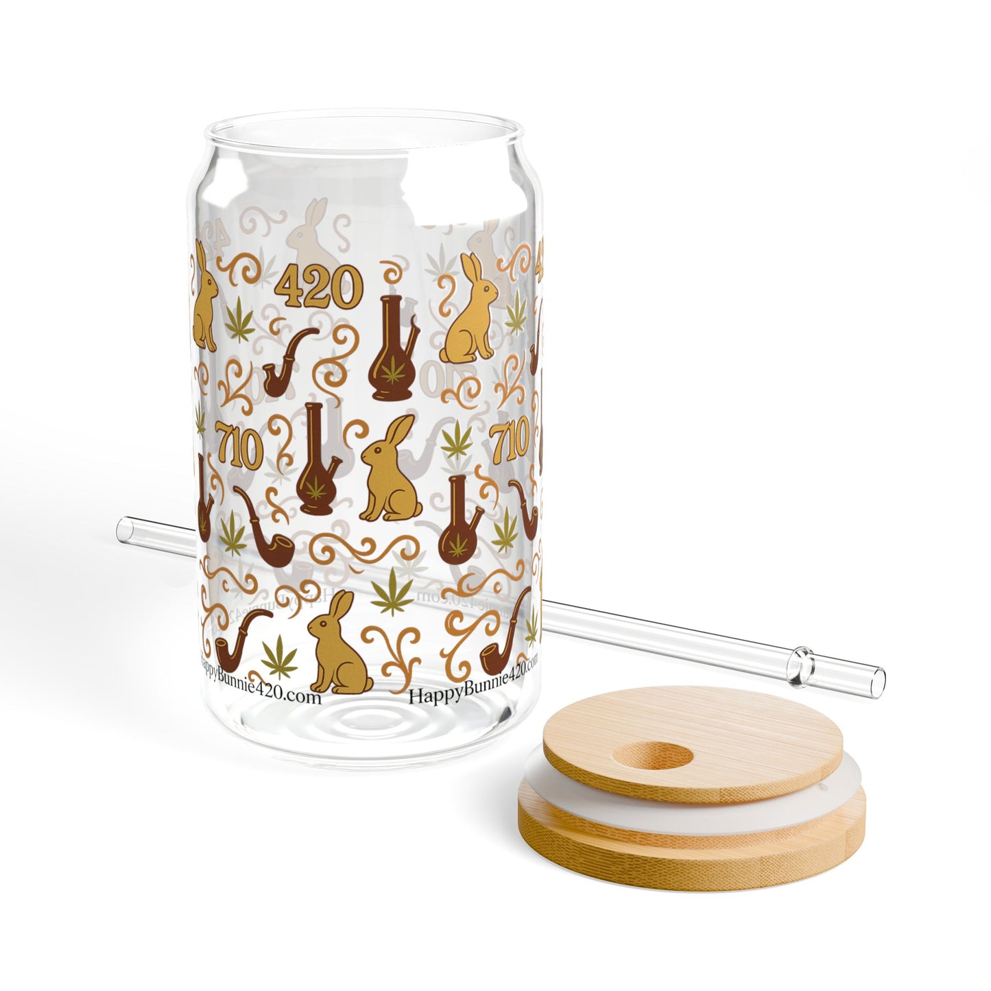 HappyBunnie420 Micro Print Sipper Glass – 16 oz