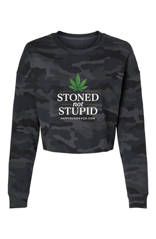 Stoned Not Stupid Camo Cropped Crew